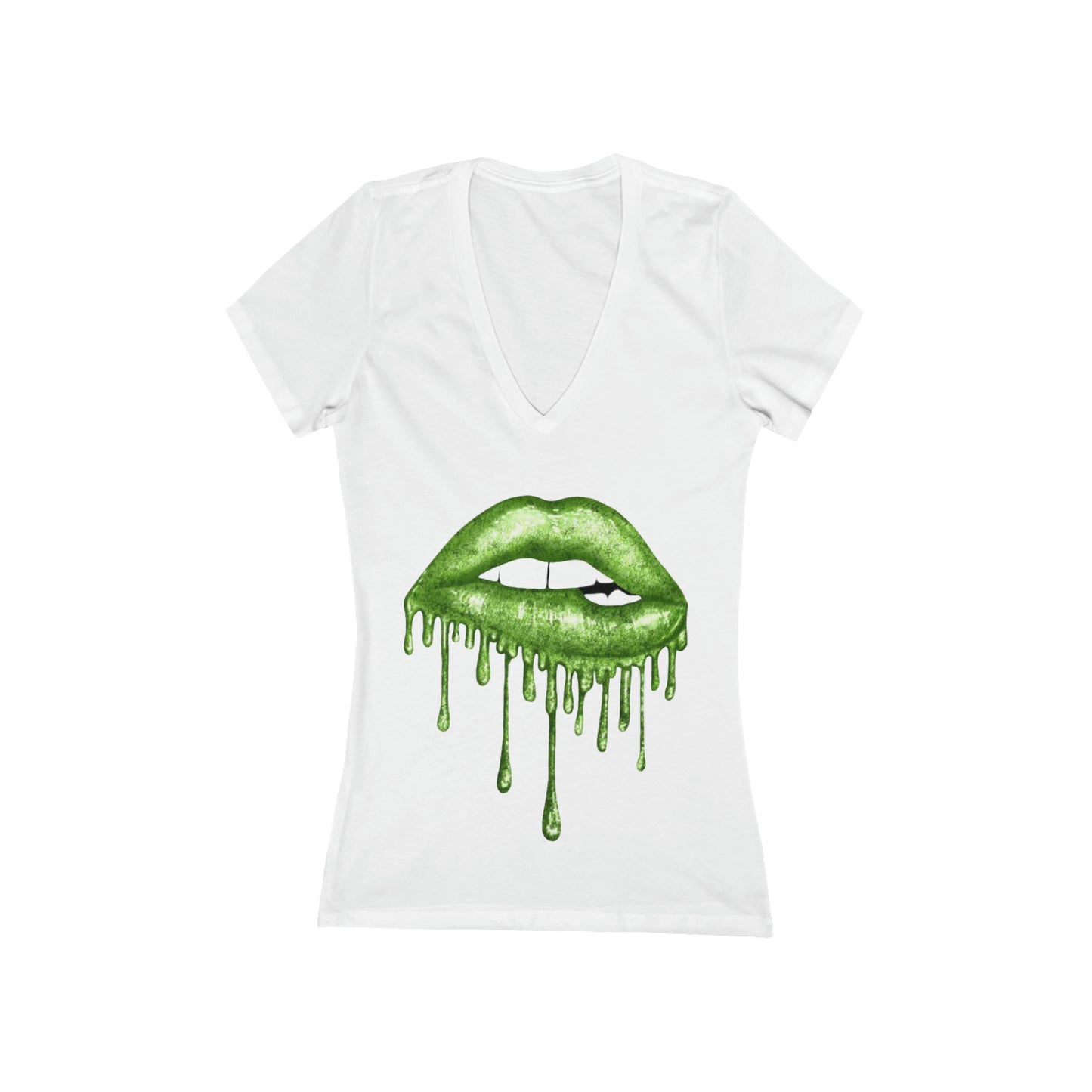 Biting Lip Women's Deep V-Neck Tee: Bold and Alluring Style