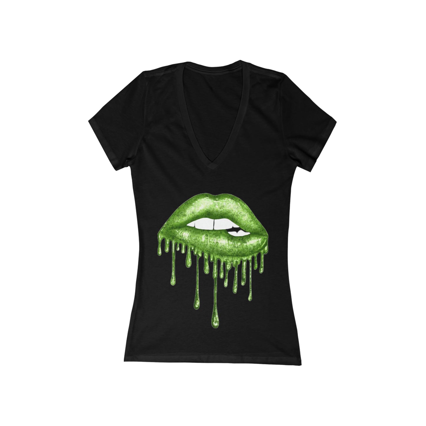 Biting Lip Women's Deep V-Neck Tee: Bold and Alluring Style