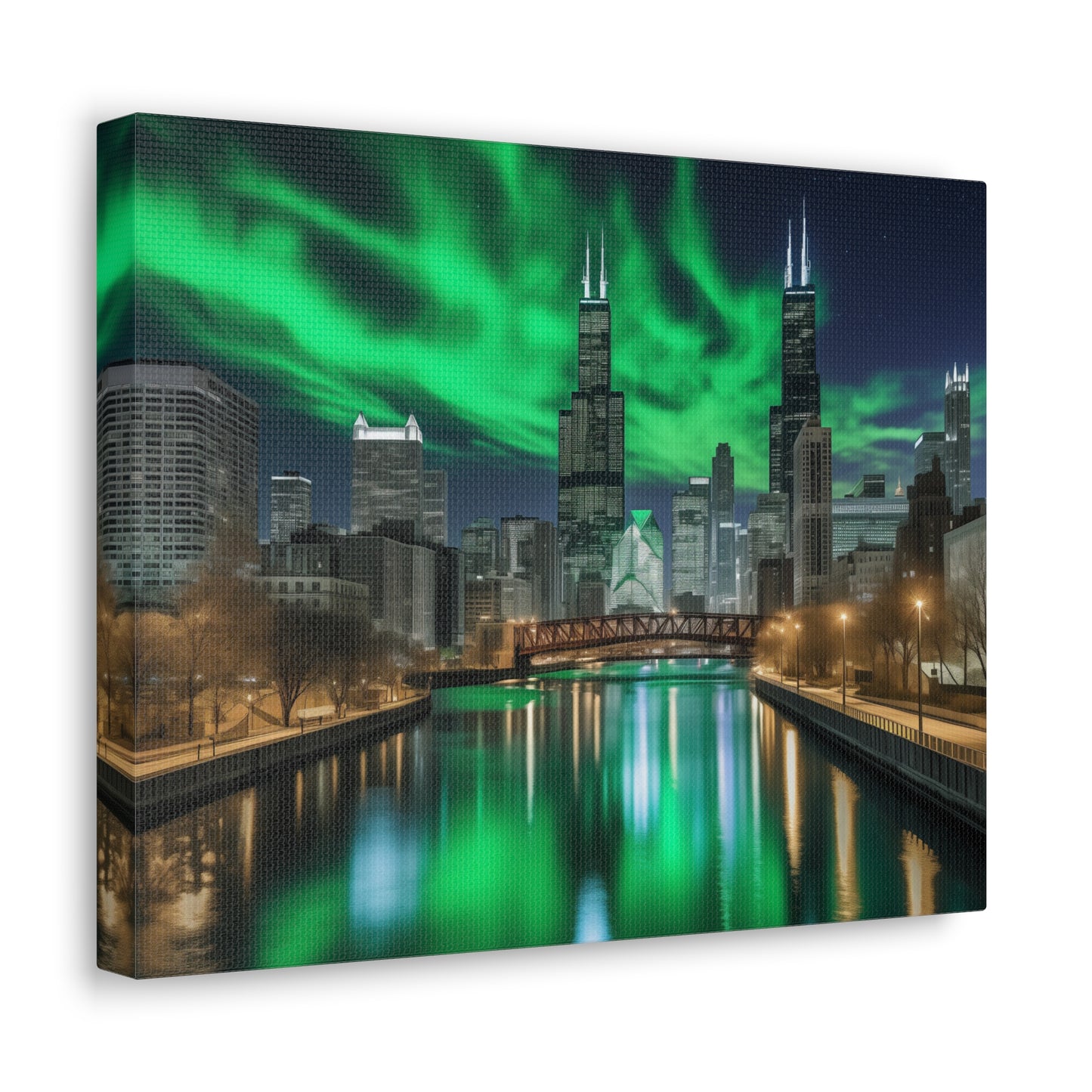 Chicago Skyline Northern Lights Canvas Print