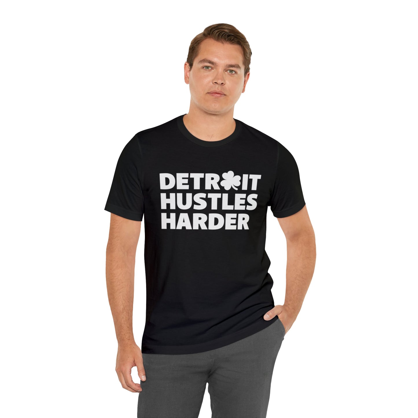 Detroit Hustles Harder Unisex Jersey Tee: Wear Your Hustle with Pride