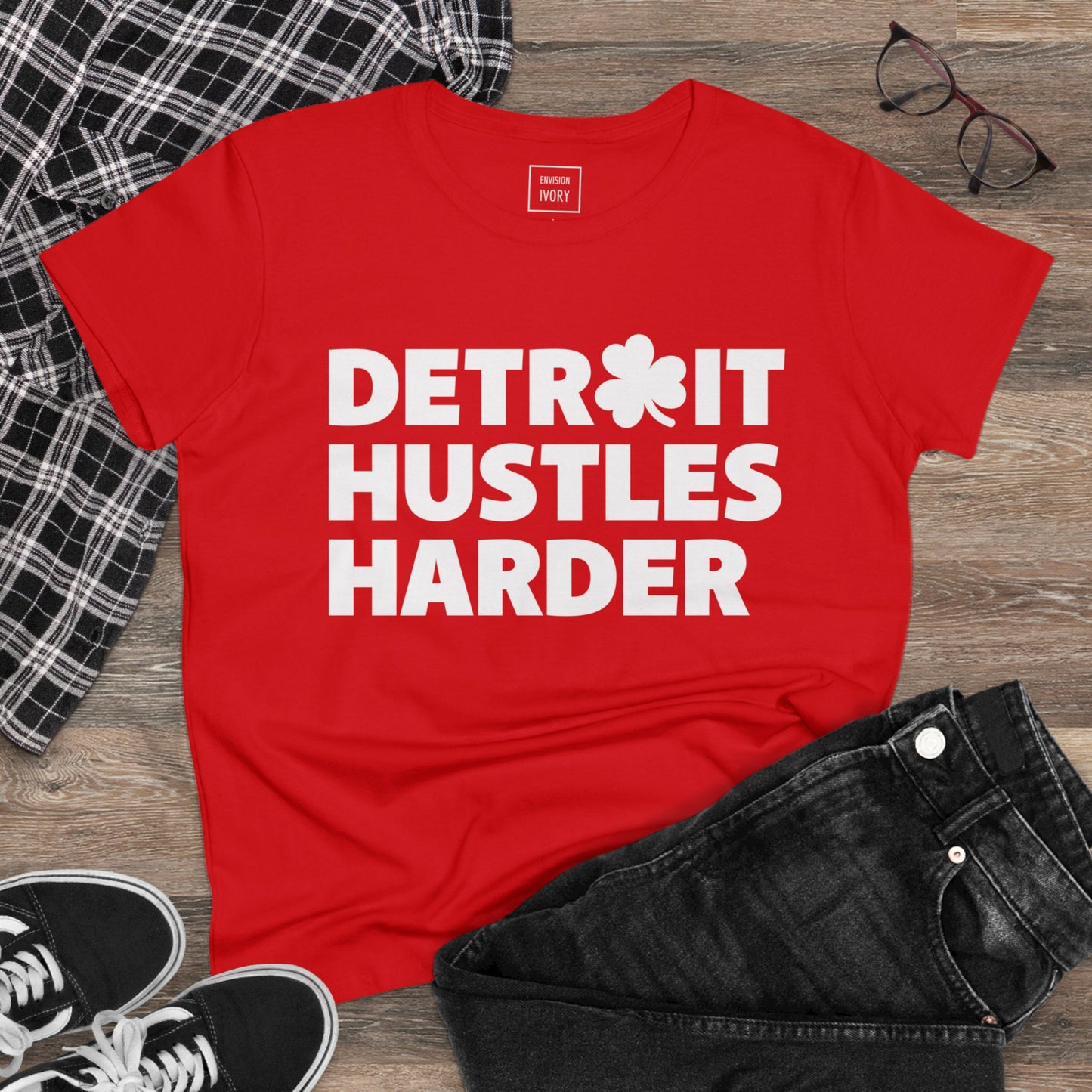 Detroit Hustles Harder Women's Tee: Embrace the Motor City Spirit