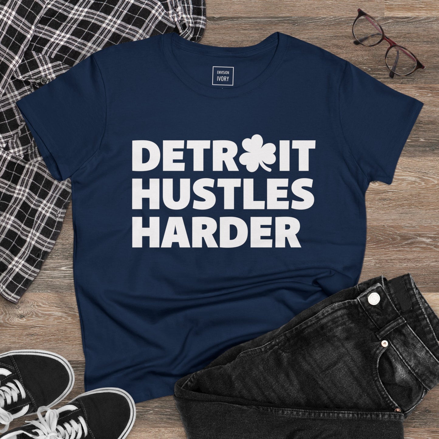 Detroit Hustles Harder Women's Tee: Embrace the Motor City Spirit