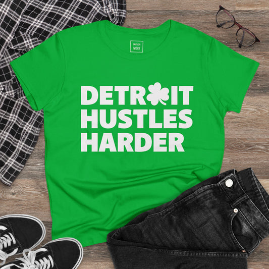 Detroit Hustles Harder Women's Tee: Embrace the Motor City Spirit