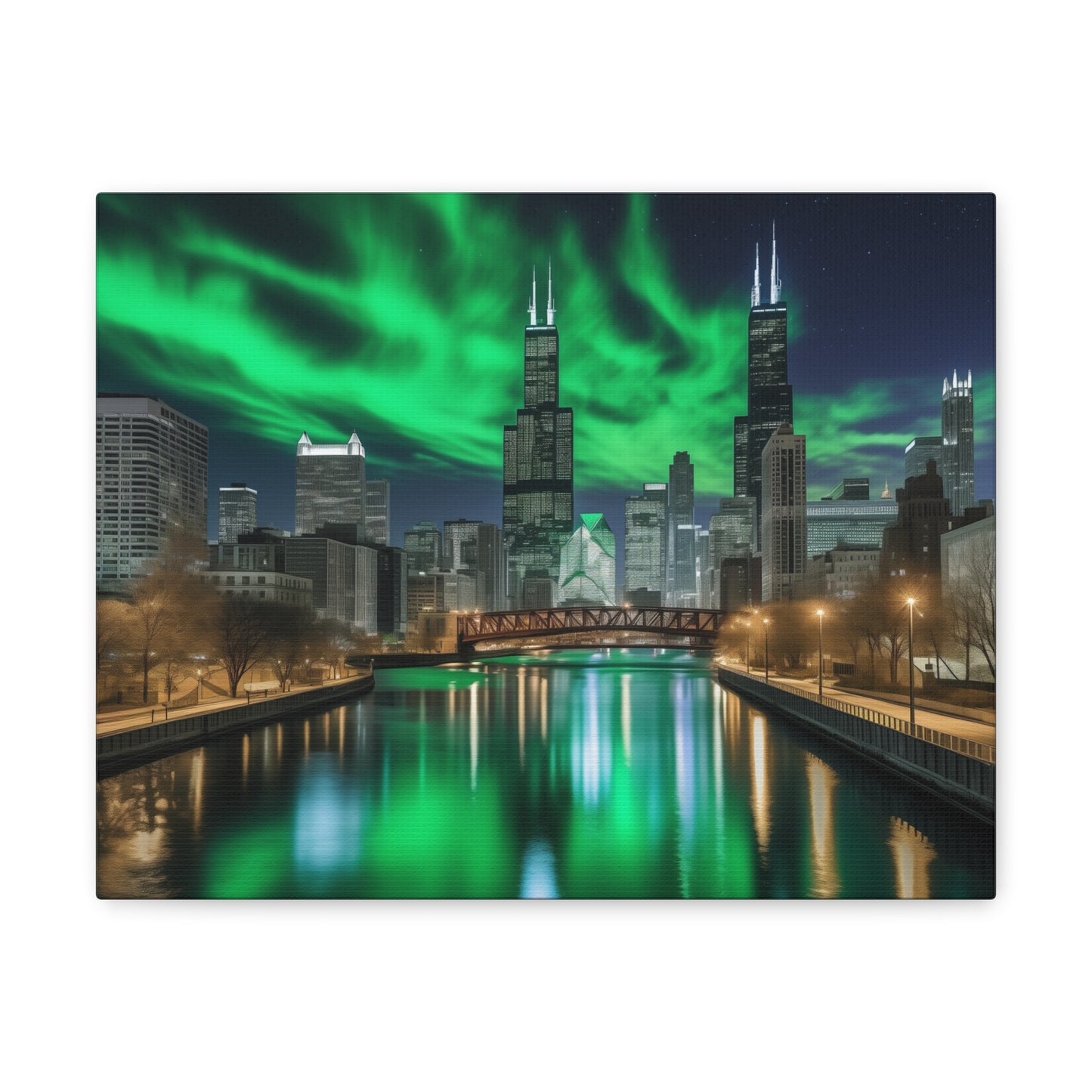 Chicago Skyline Northern Lights Canvas Print