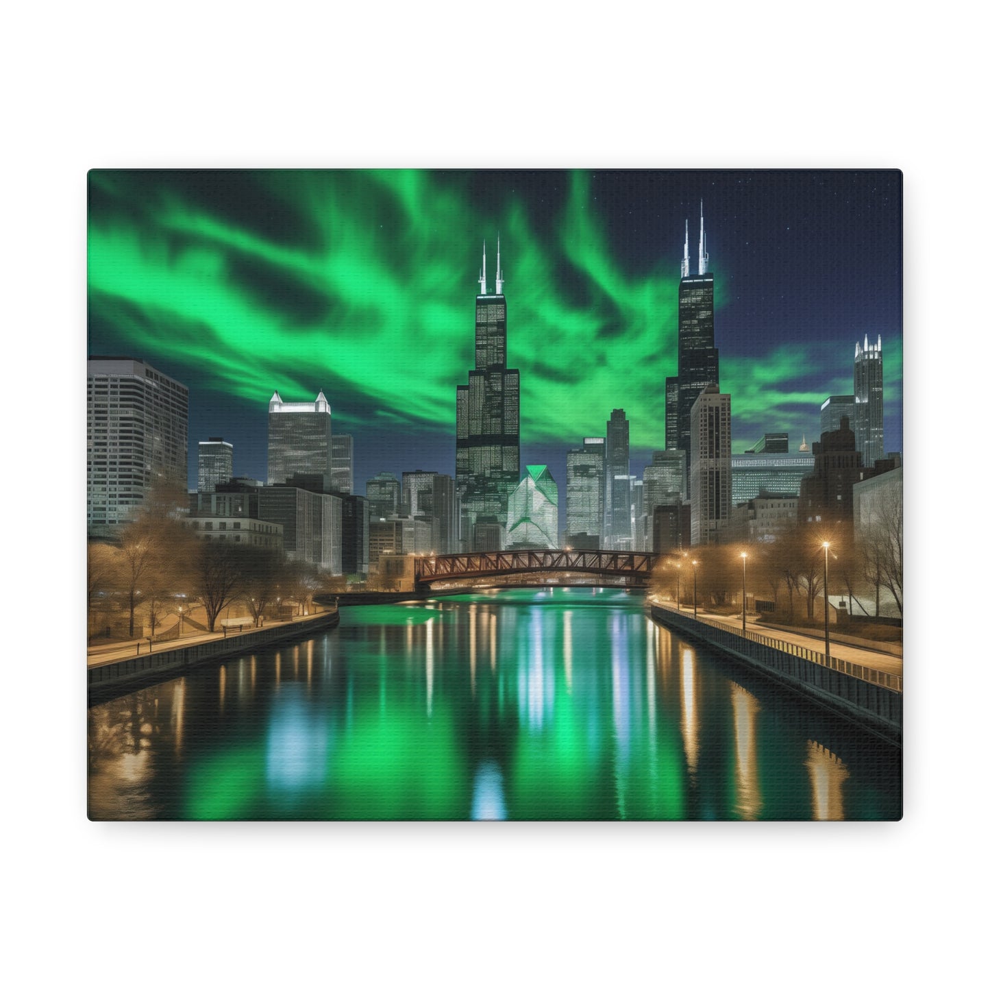 Chicago Skyline Northern Lights Canvas Print