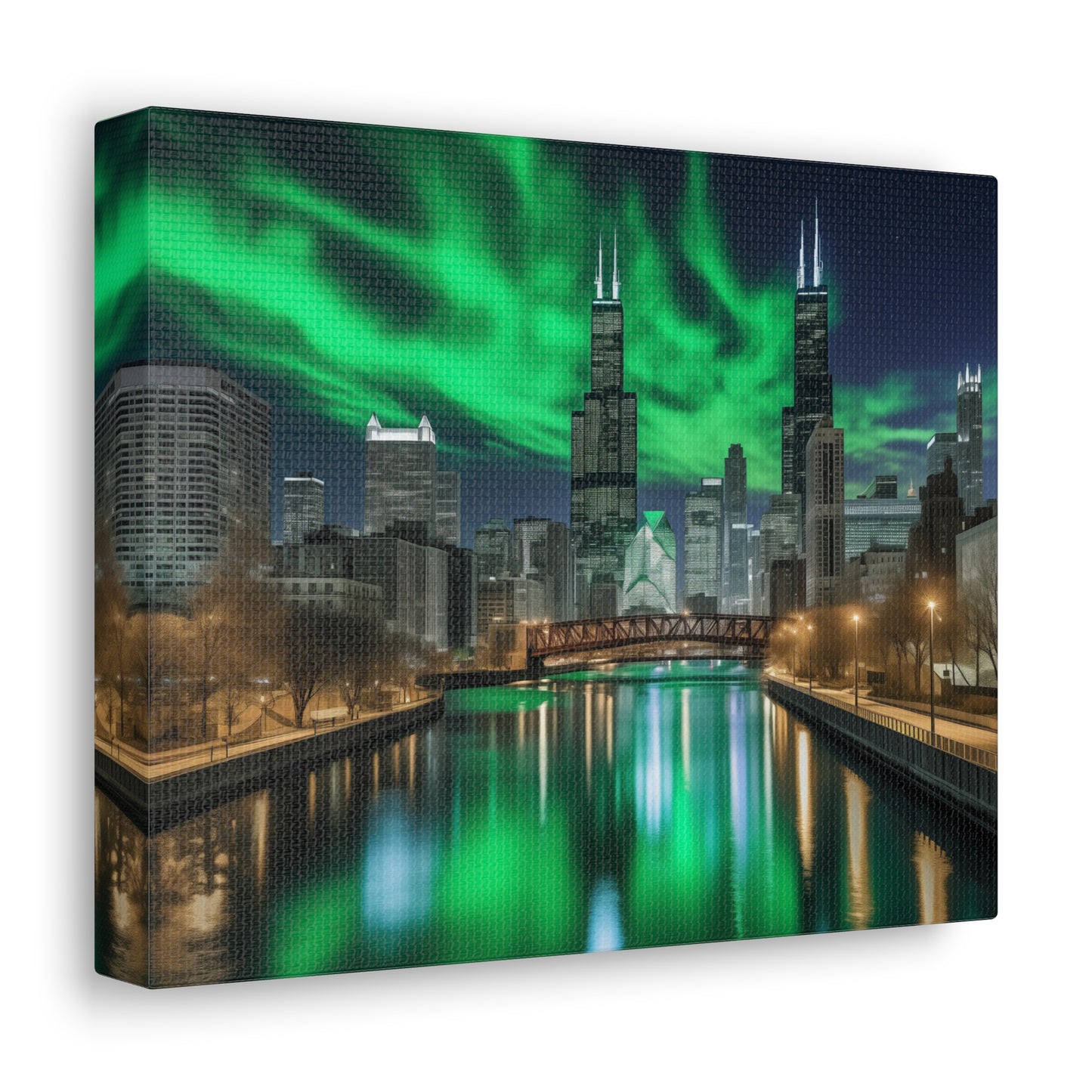 Chicago Skyline Northern Lights Canvas Print