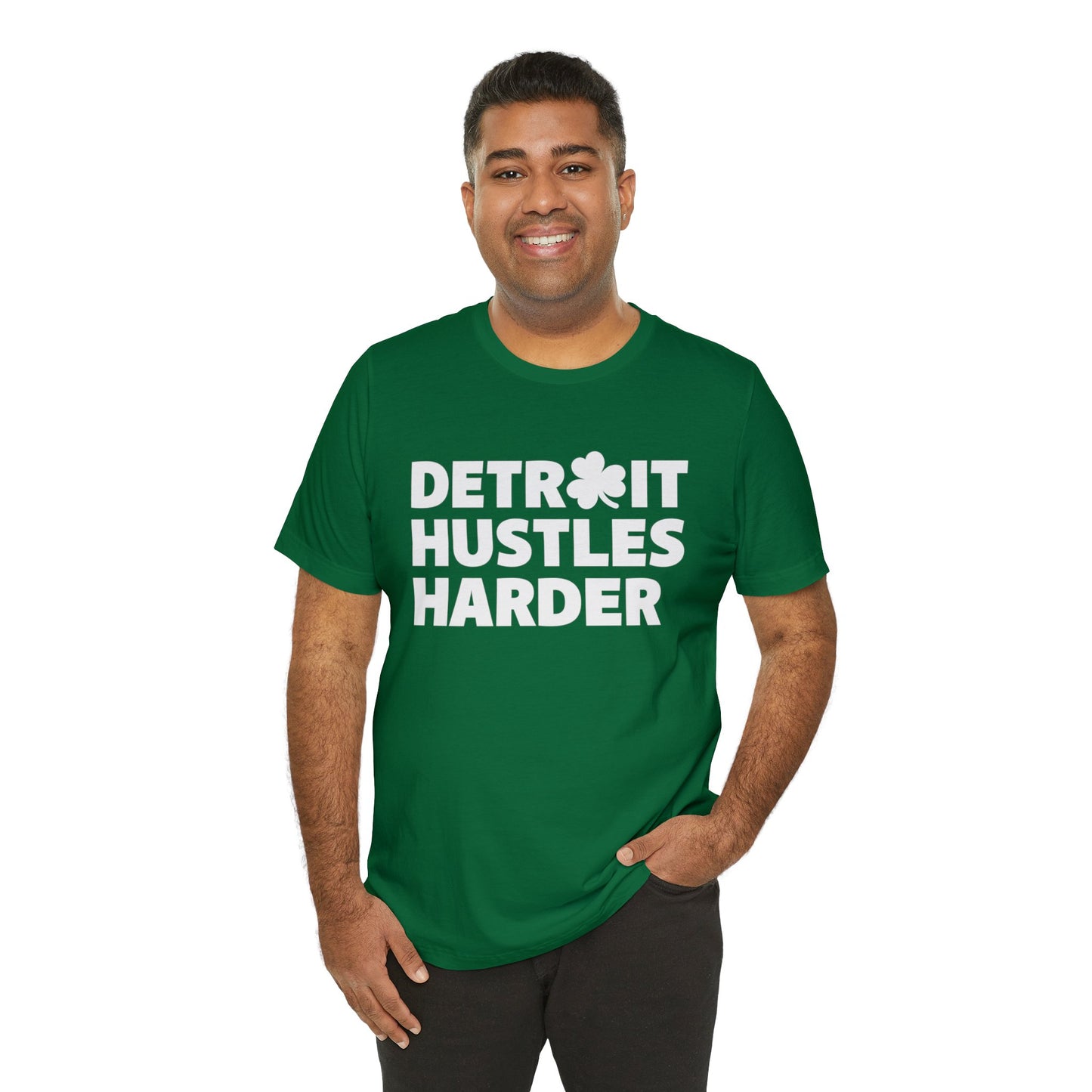 Detroit Hustles Harder Unisex Jersey Tee: Wear Your Hustle with Pride