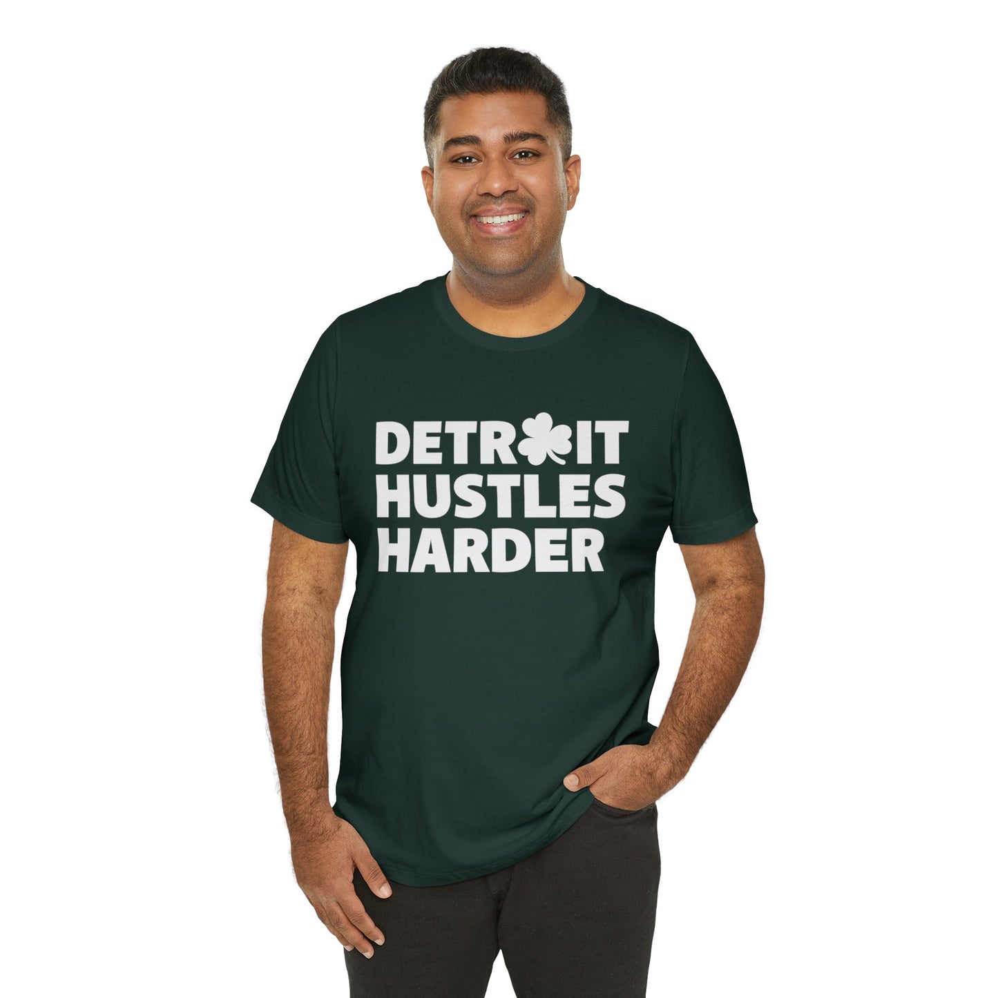 Detroit Hustles Harder Unisex Jersey Tee: Wear Your Hustle with Pride